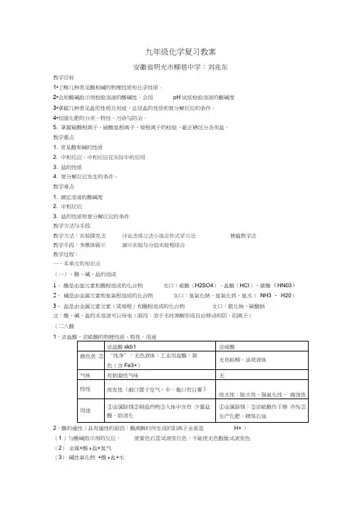 人教版初三化学下册第十单元复习教案