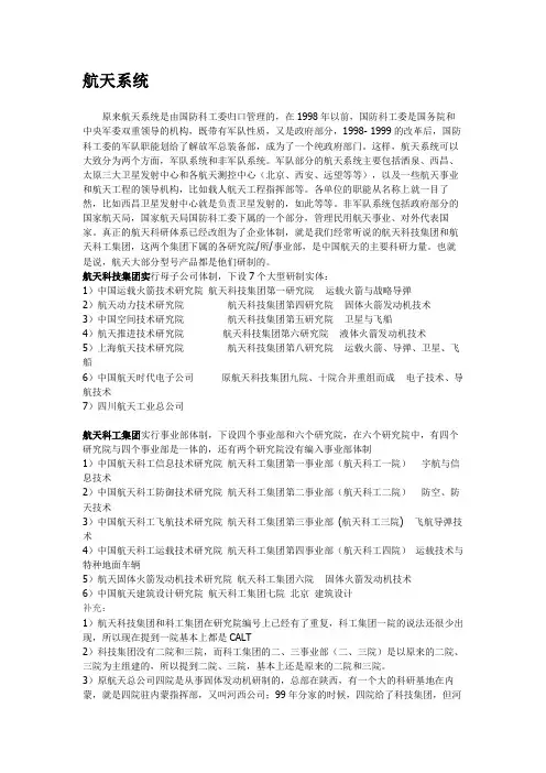航空航天系统各单位(详细介绍)