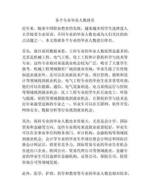 各个专业毕业人数排名