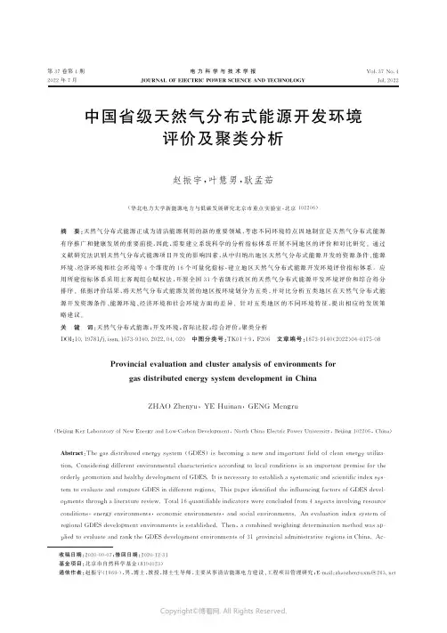 中国省级天然气分布式能源开发环境评价及聚类分析