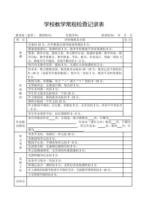 教学常规检查记录表
