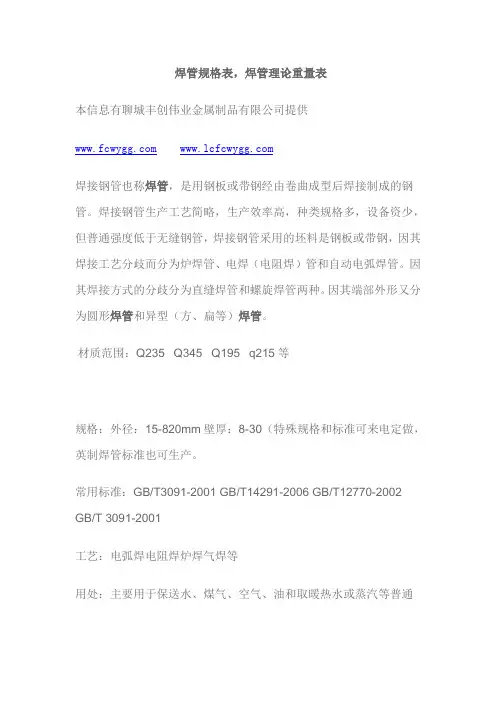 焊管规格表,焊管理论重量