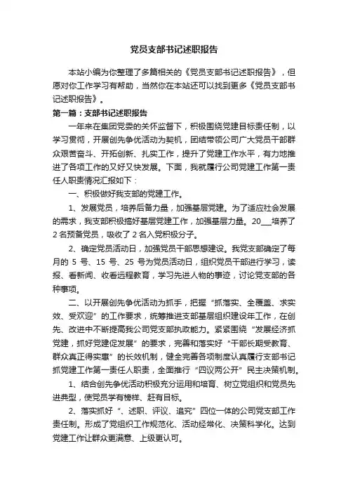 党员支部书记述职报告