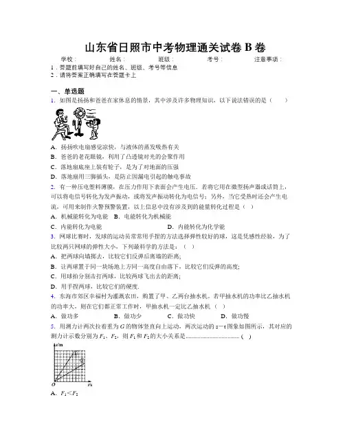 最新山东省日照市中考物理通关试卷B卷及解析
