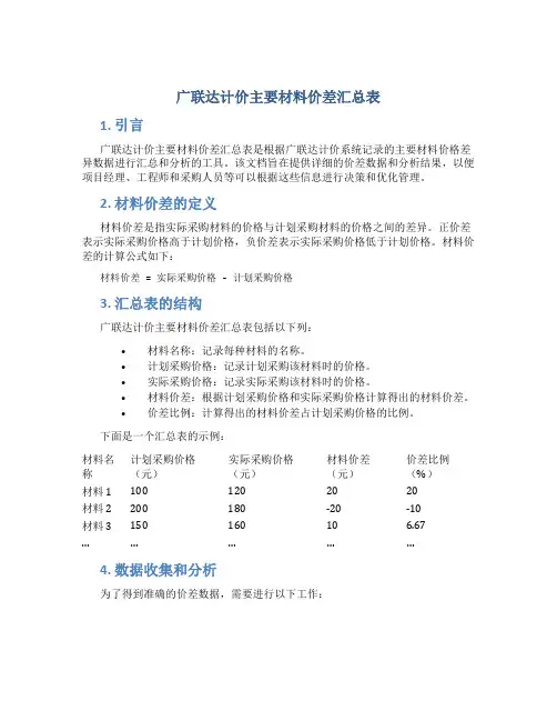 广联达计价主要材料价差汇总表