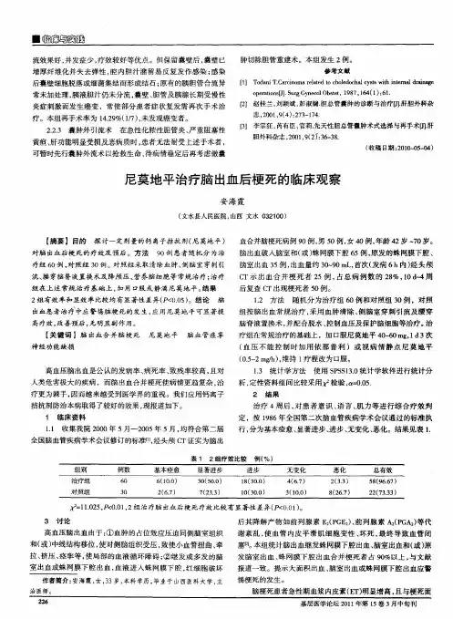 尼莫地平治疗脑出血后梗死的临床观察