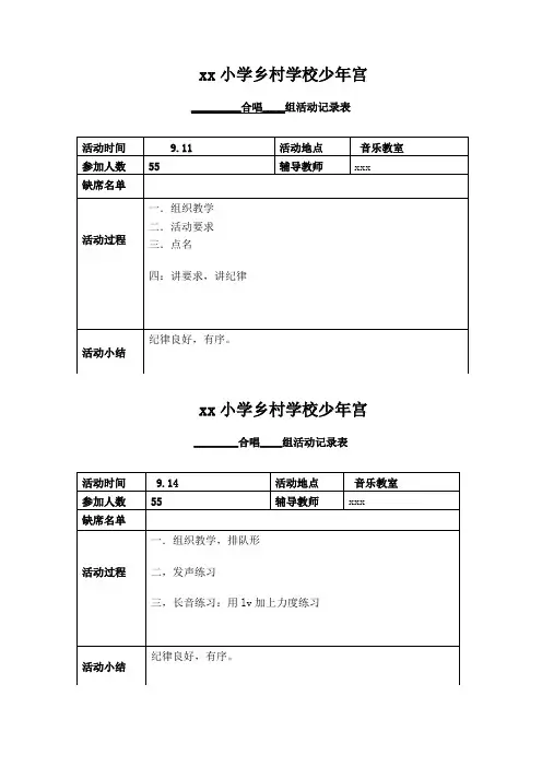 少年宫合唱活动记录表