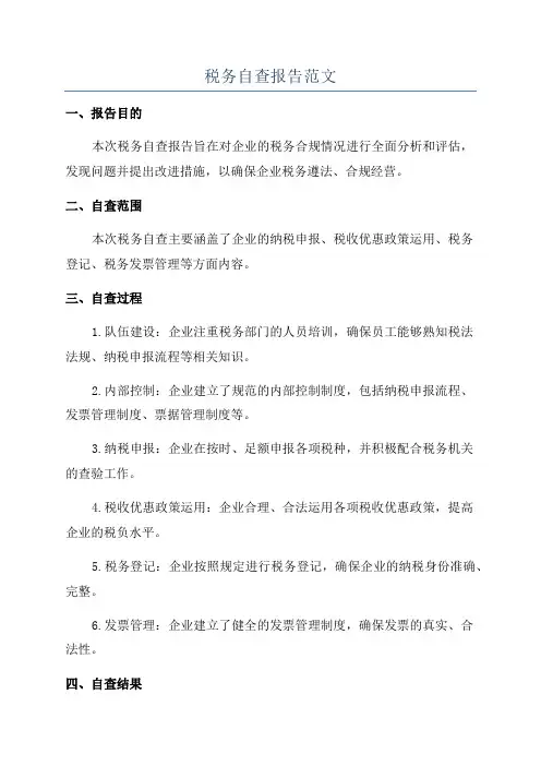 税务自查报告范文