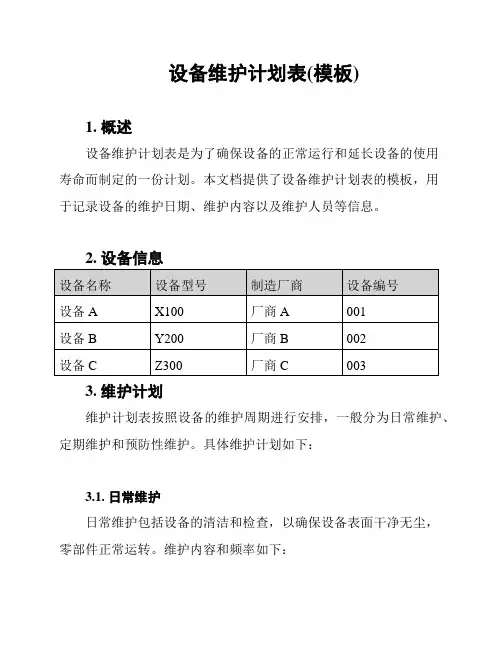 设备维护计划表(模板)