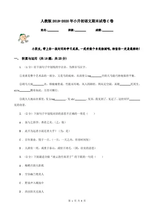 人教版2019-2020年小升初语文期末试卷C卷