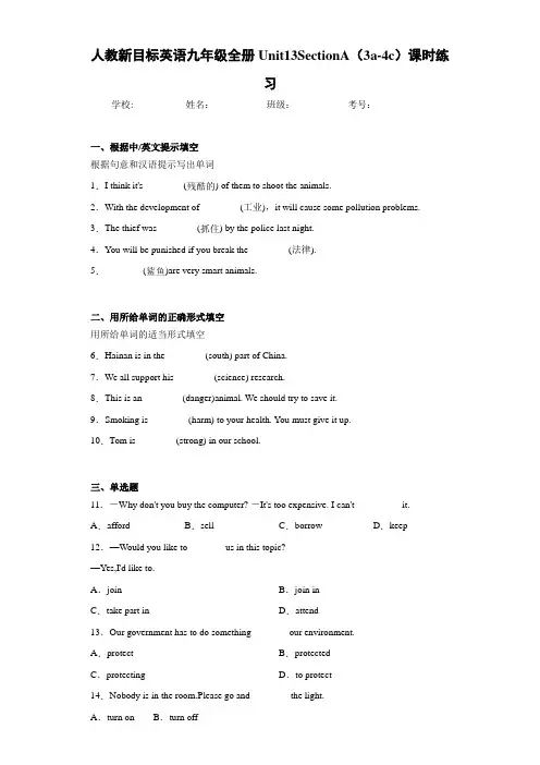 人教新目标英语九年级全册Unit13SectionA(3a-4c)课时练习
