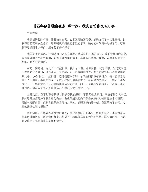 【四年级】独自在家 那一次,我真害怕作文400字