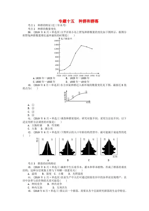 2019年高考生物模拟及真题汇编【专题15】种群和群落(含答案)