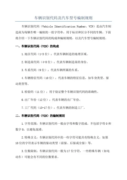 车辆识别代码及汽车型号编制规则