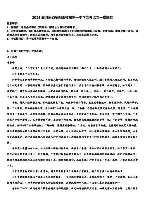 2025届河南省安阳市林州第一中学高考语文一模试卷含解析