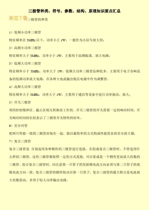 三极管种类、符号、参数、结构、原理知识要点汇总