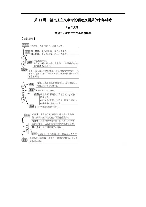 人教版高考历史思维导图一轮复习学案之新民主主义革命的崛起及国共的十年对峙 