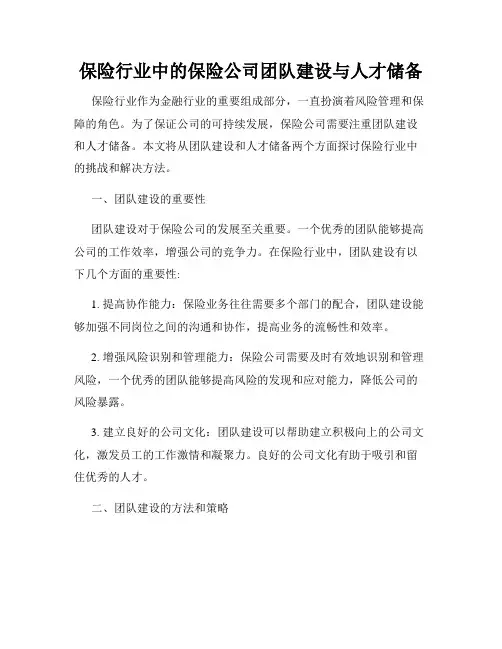 保险行业中的保险公司团队建设与人才储备