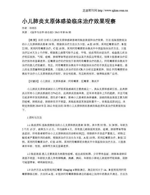 小儿肺炎支原体感染临床治疗效果观察