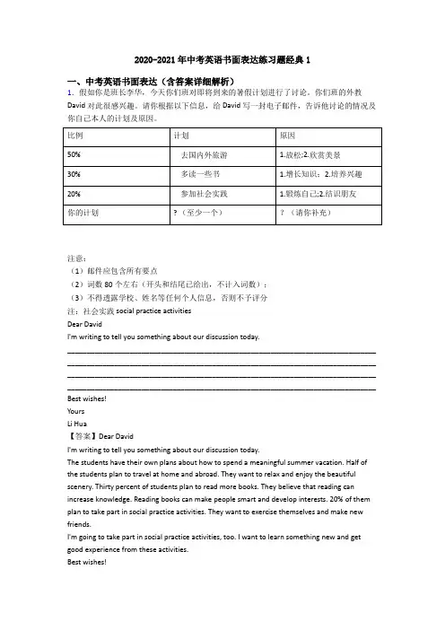 2020-2021年中考英语书面表达练习题经典1