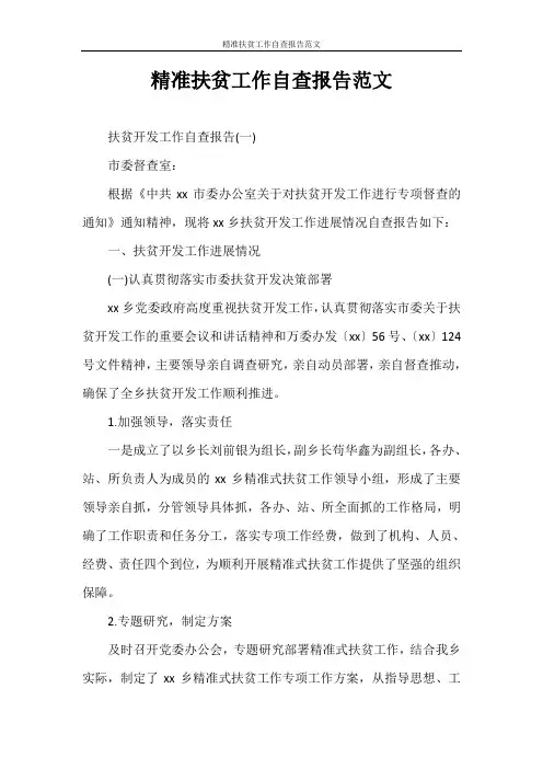 自查报告 精准扶贫工作自查报告范文