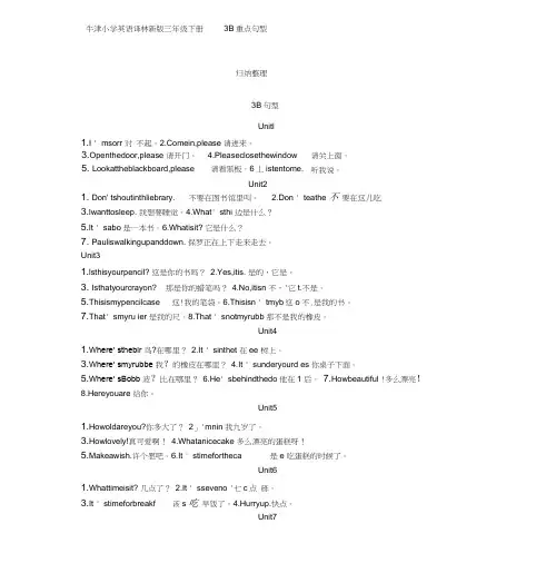 牛津小学英语译林新版三年级下册3B重点句型归纳整理