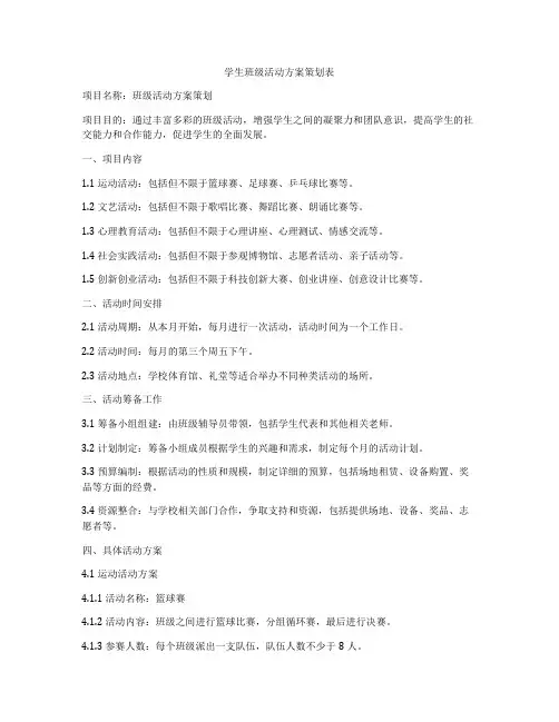 学生班级活动方案策划表