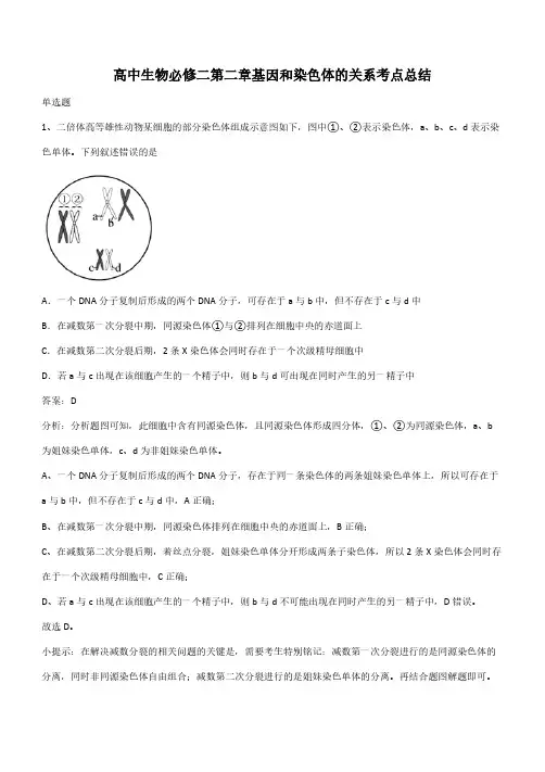 高中生物必修二第二章基因和染色体的关系考点总结(带答案)