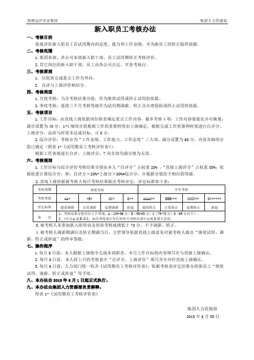 新入职员工考核办法、月试用期员工考核评价表