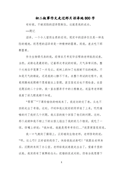 初二叙事作文走过那片沼泽地800字