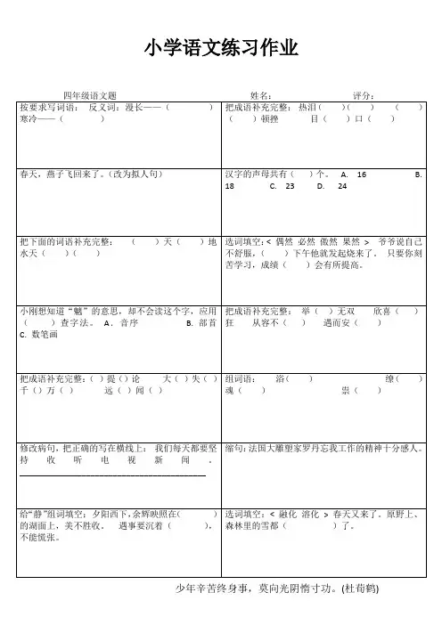 小学四年级语文每日一练IV (1)