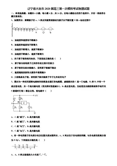 【加15套高考模拟卷】辽宁省大连市2020届高三第一次模拟考试物理试题含解析
