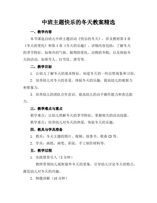 中班主题快乐的冬天教案精选
