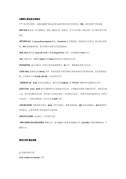 互联网上常见的文件格式