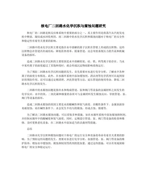 核电厂二回路水化学沉积与腐蚀问题研究