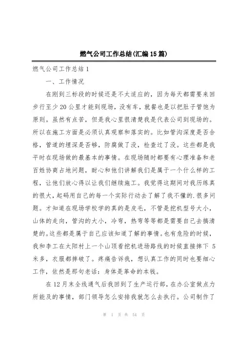燃气公司工作总结(汇编15篇)