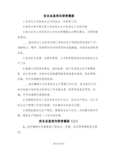 安全总监岗位职责模版（三篇）