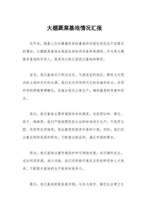 大棚蔬菜基地情况汇报