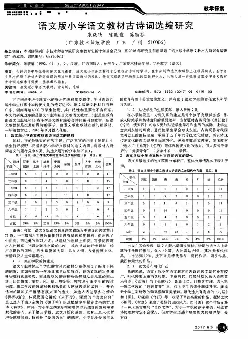 语文版小学语文教材古诗词选编研究