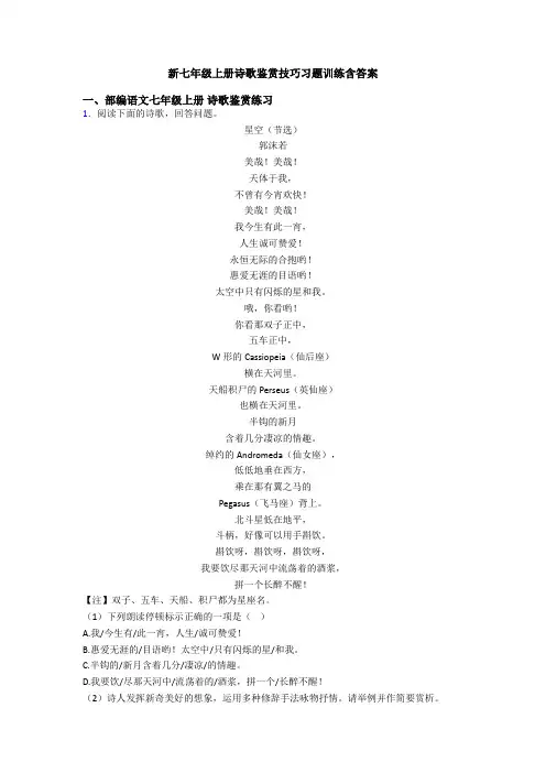 新七年级上册诗歌鉴赏技巧习题训练含答案