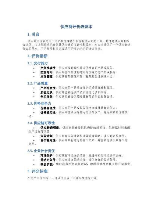 供应商评价表范本