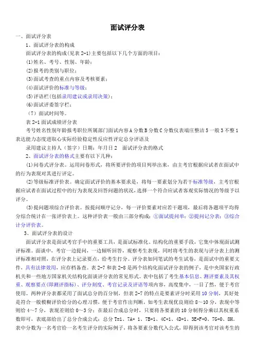 面试评分表(最新整理)