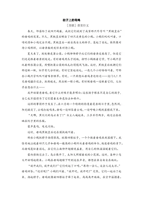 部编版小学语文四年级下册《母鸡》类文阅读