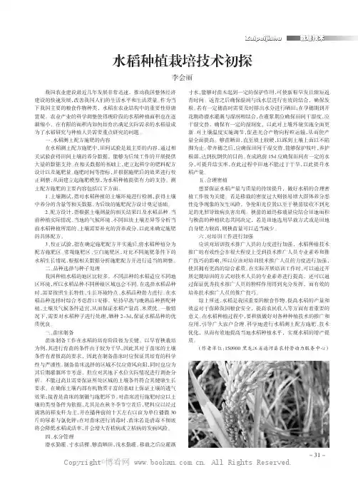 水稻种植栽培技术初探