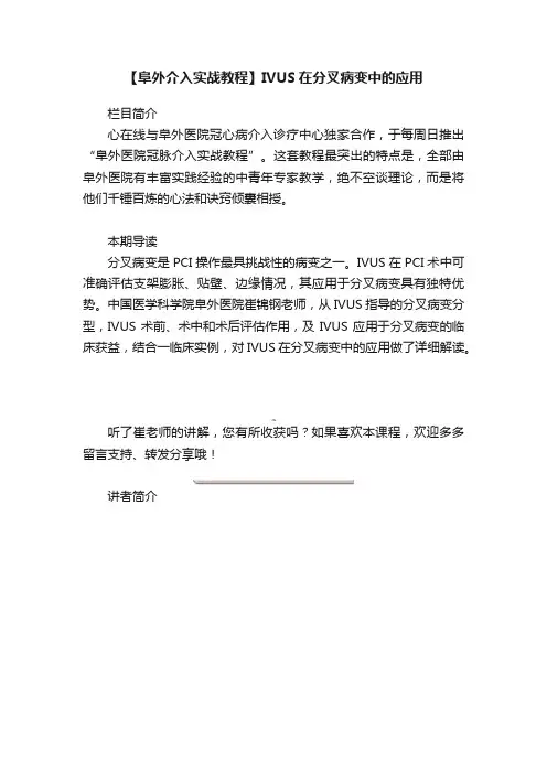 【阜外介入实战教程】IVUS在分叉病变中的应用
