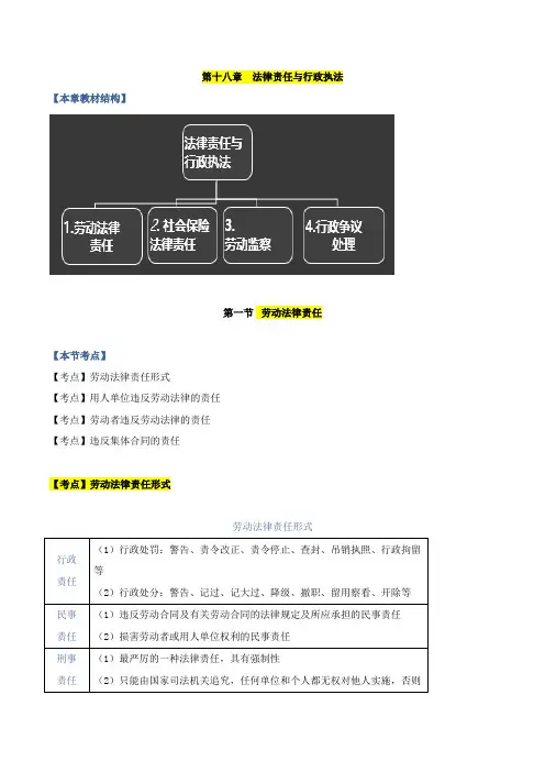 第十八章法律责任与行政执法-第一节劳动法律责任至第四节行政争议处理