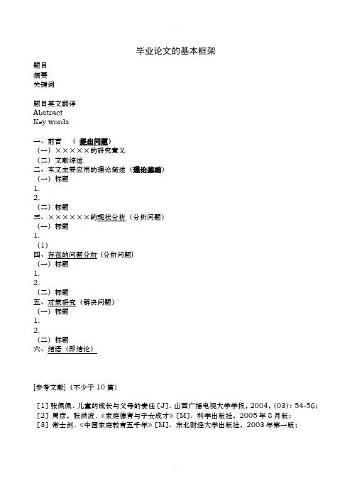毕业论文的基本框架和大纲规范