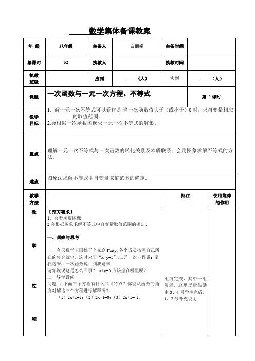 一次函数与一元一次方程不等式