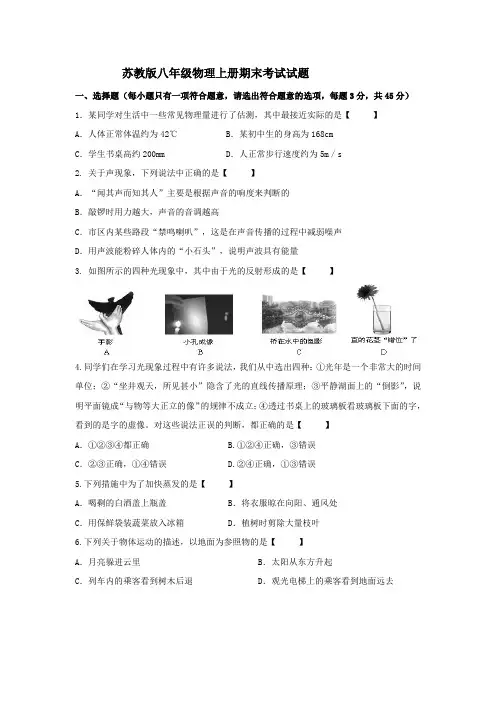 苏教版八年级物理上册期末考试试题(含答案)