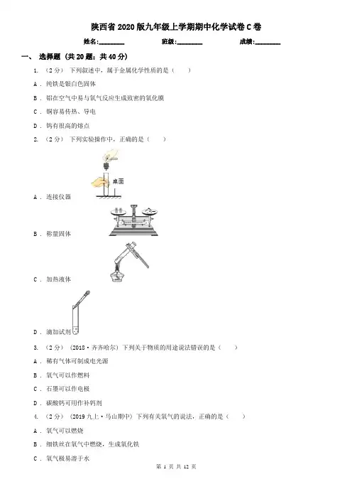 陕西省2020版九年级上学期期中化学试卷C卷